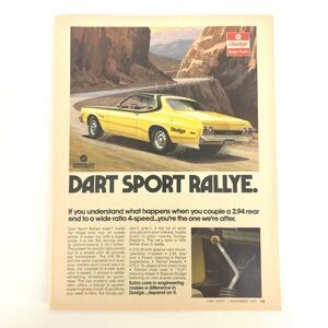 Vintage Dodge Dart Sport Rallye Print Ad Yellow Mopar Muscle Car 1973 Garage Art